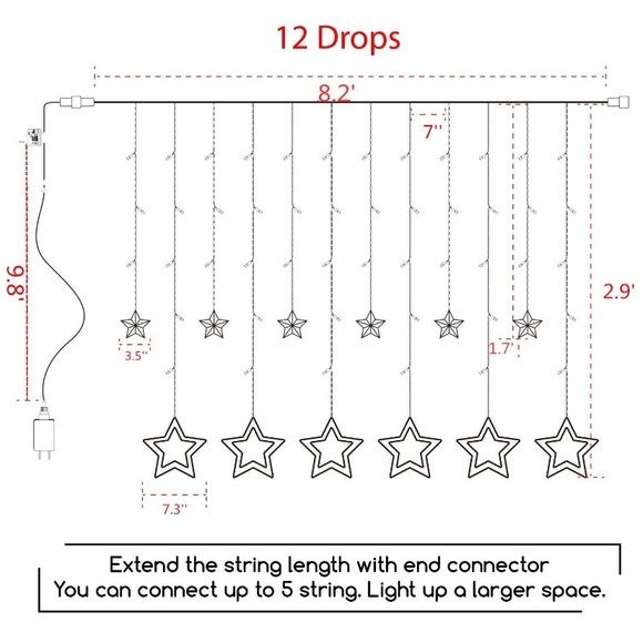 Twinkle 12 Stars 138 LED Curtain String Lights - Picture 5 of 8